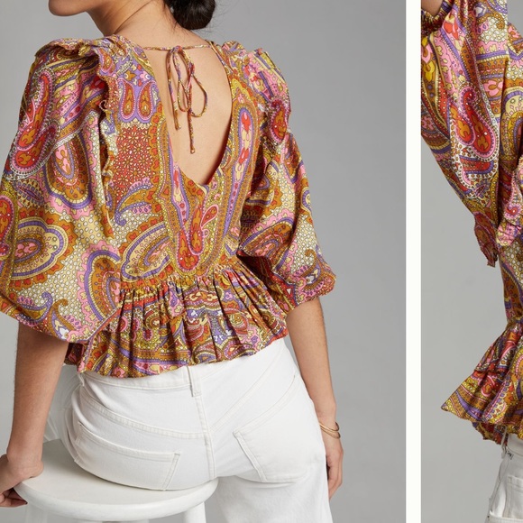 Love the Label Ruffles Abstract Blouse sz large - Picture 3 of 10